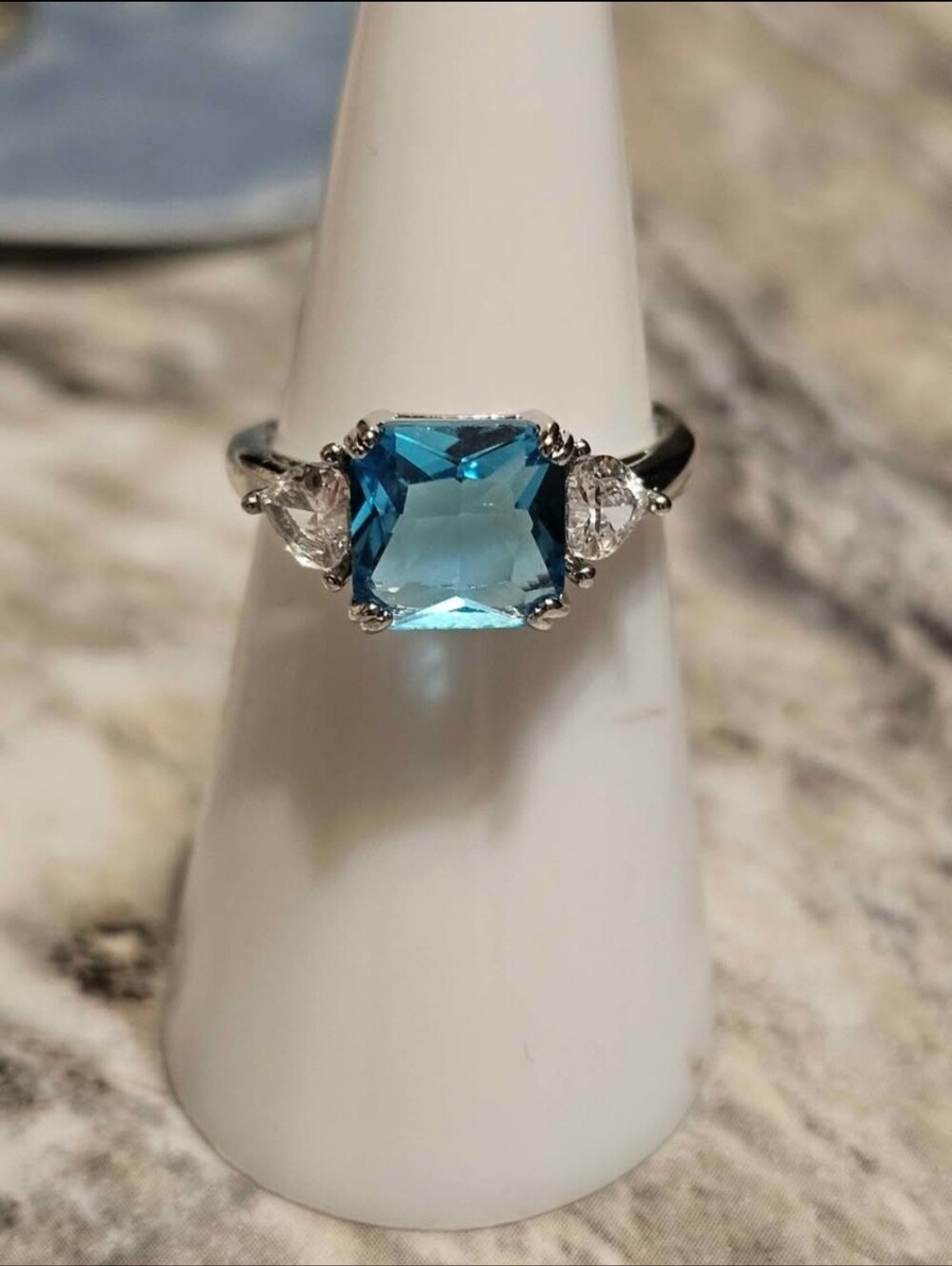Adjustable Sterling Silver Plated Blue CZ Ring